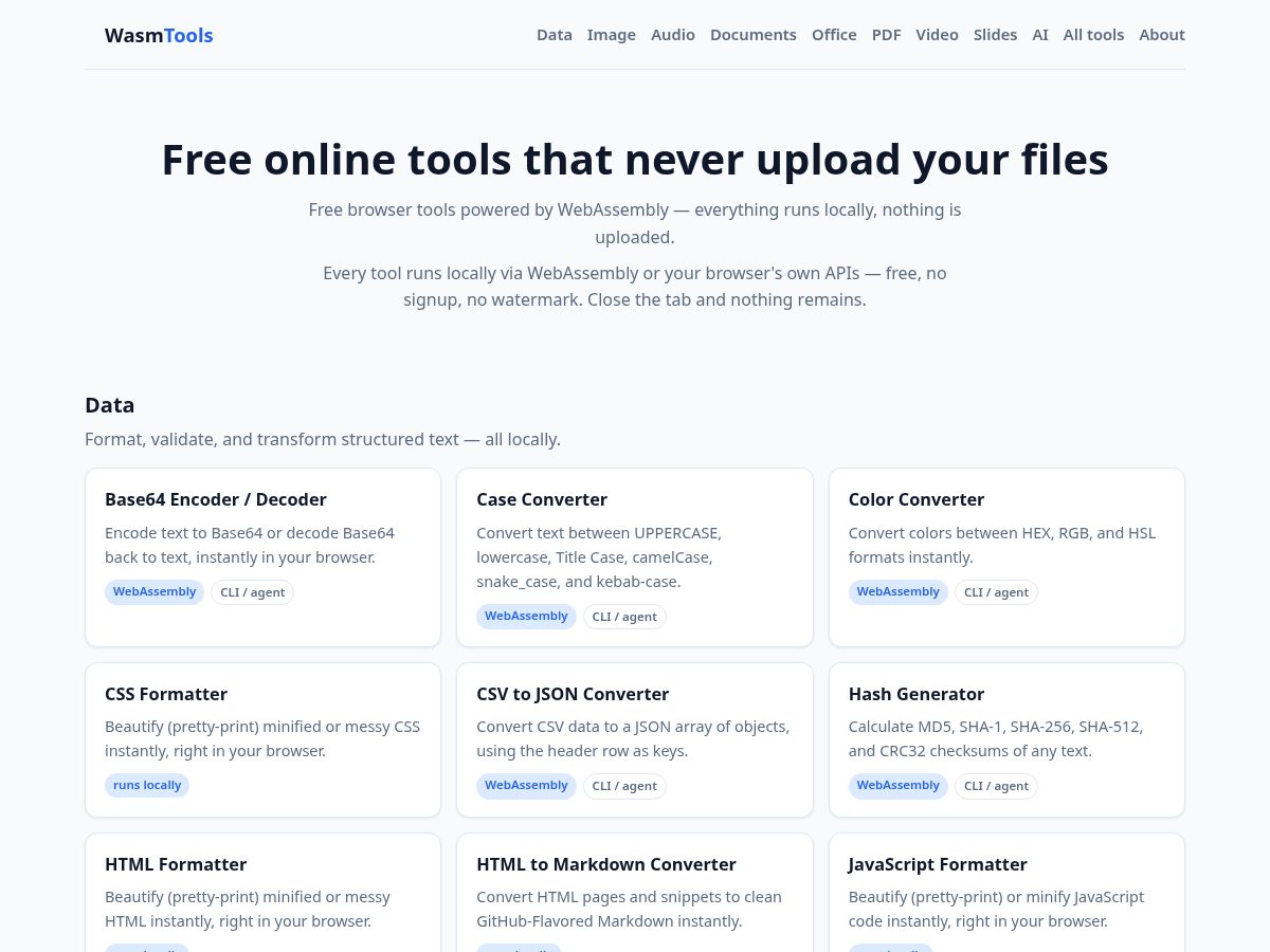 Landing-page snapshot of wasmtools.dev