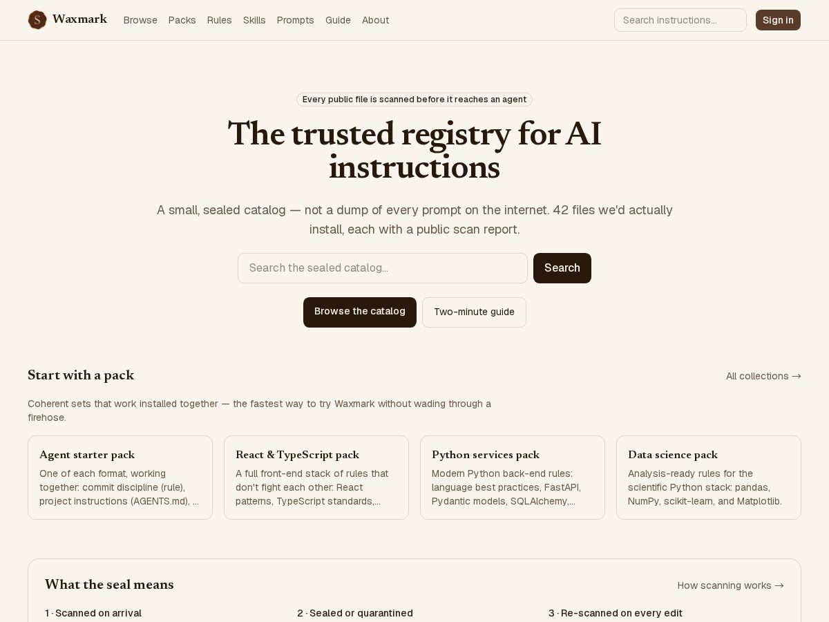 Landing-page snapshot of waxmark.app