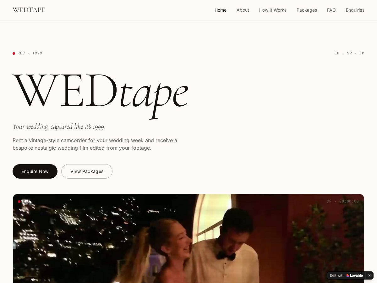 Landing-page snapshot of wedtape.com