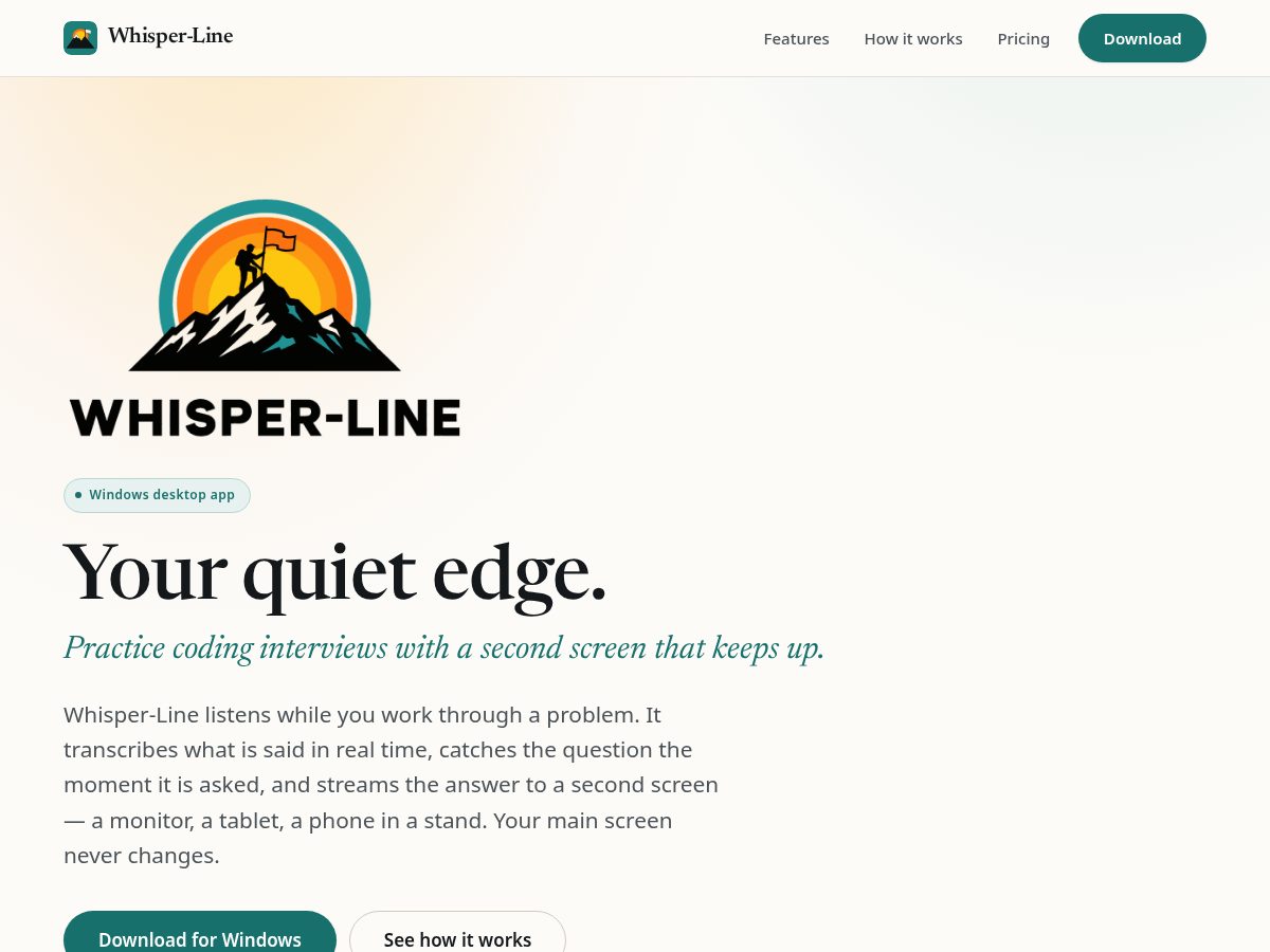 Landing-page snapshot of whisper-line.com