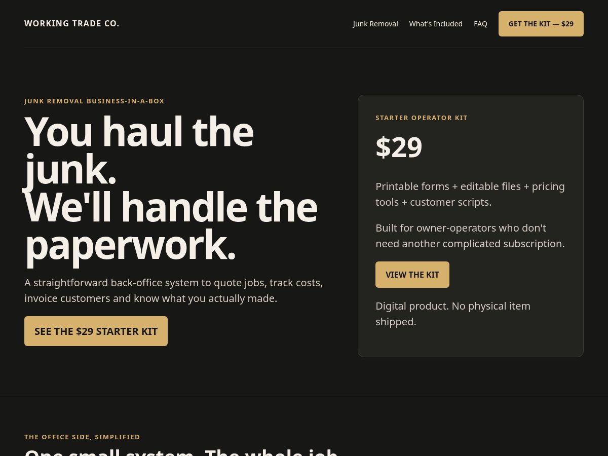 Landing-page snapshot of workingtradeco.com