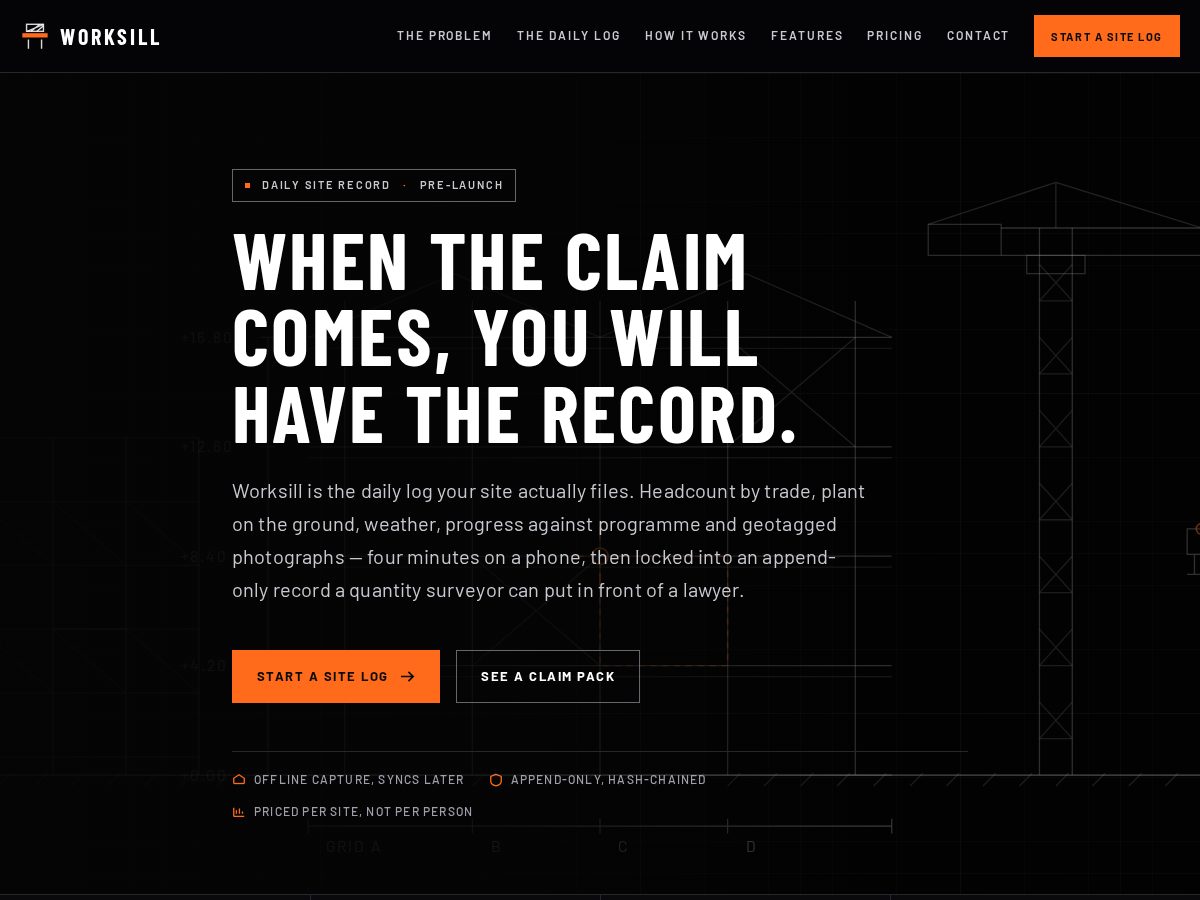 Landing-page snapshot of worksill.com
