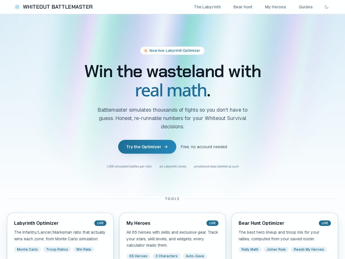 Landing-page snapshot of wosbattlemaster.com