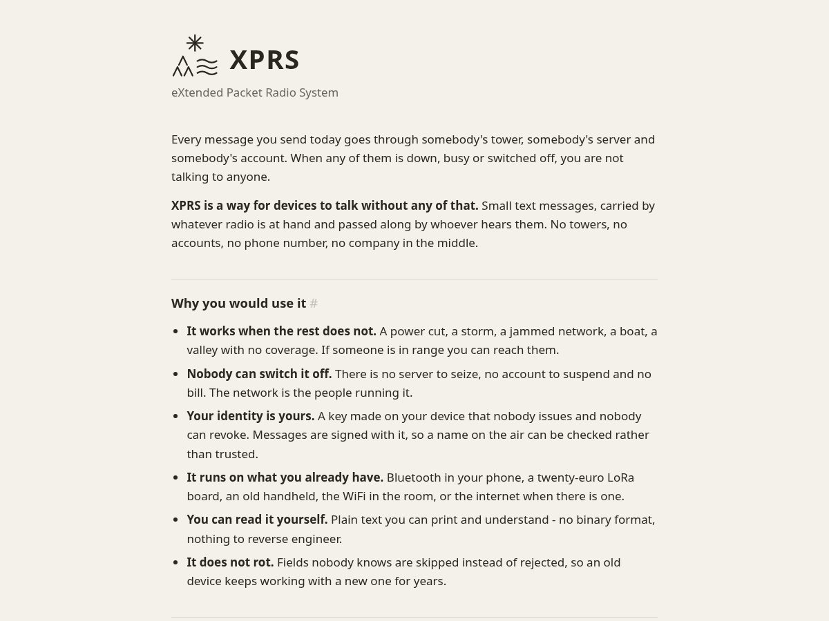 Landing-page snapshot of xprs.dev