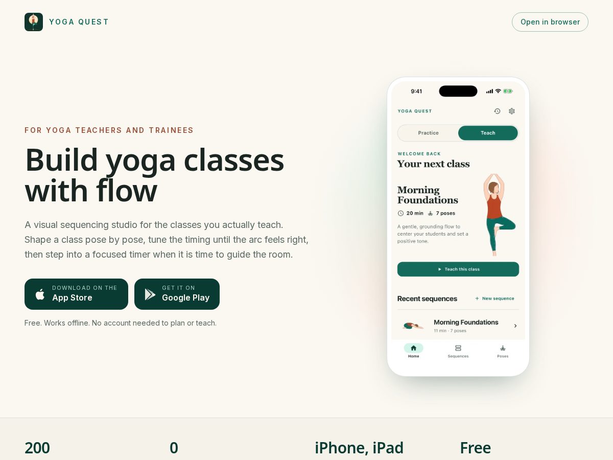Landing-page snapshot of yogaquest.app