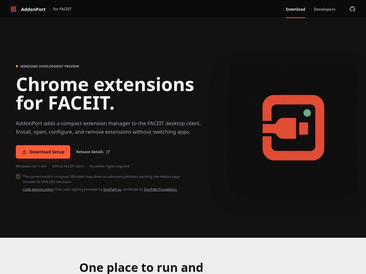 Landing-page snapshot of addonport.dev