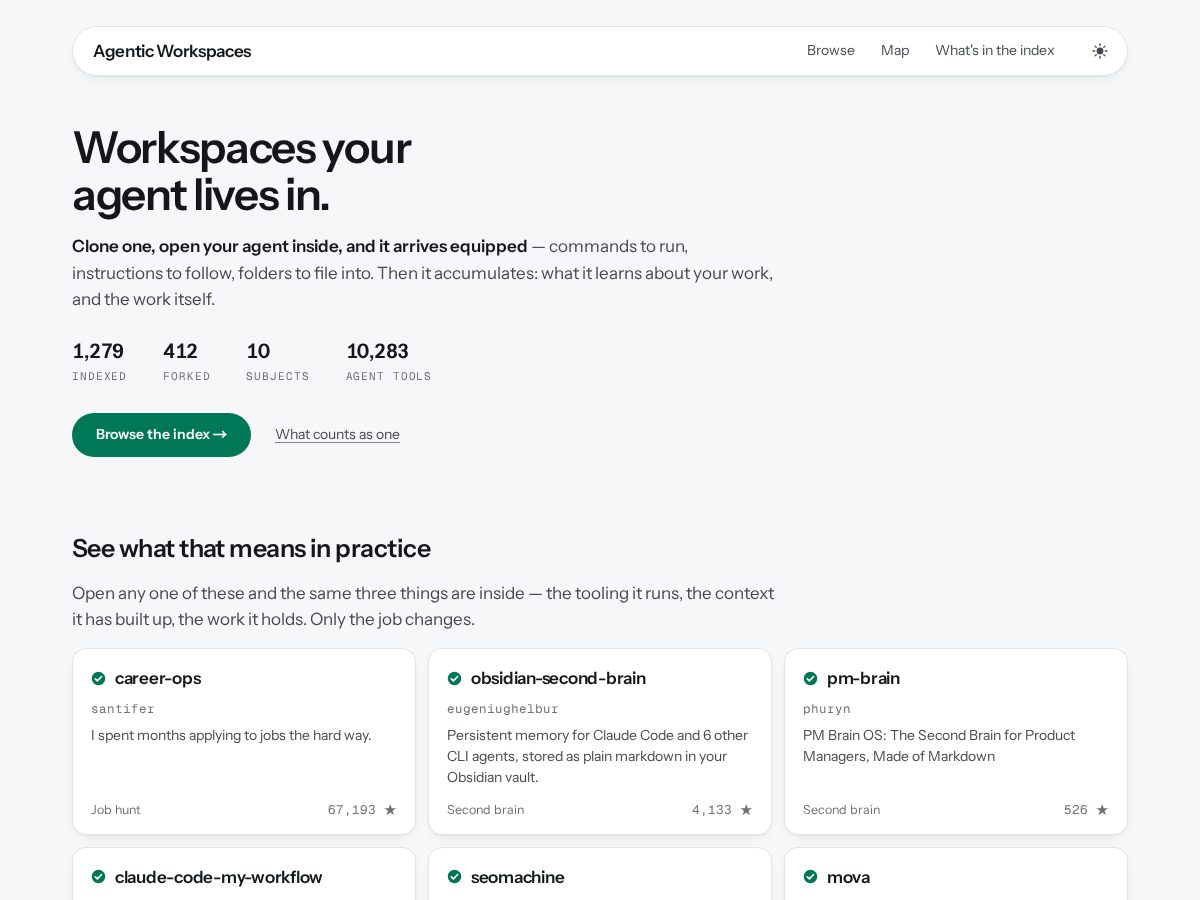 Landing-page snapshot of agentic-workspaces.com