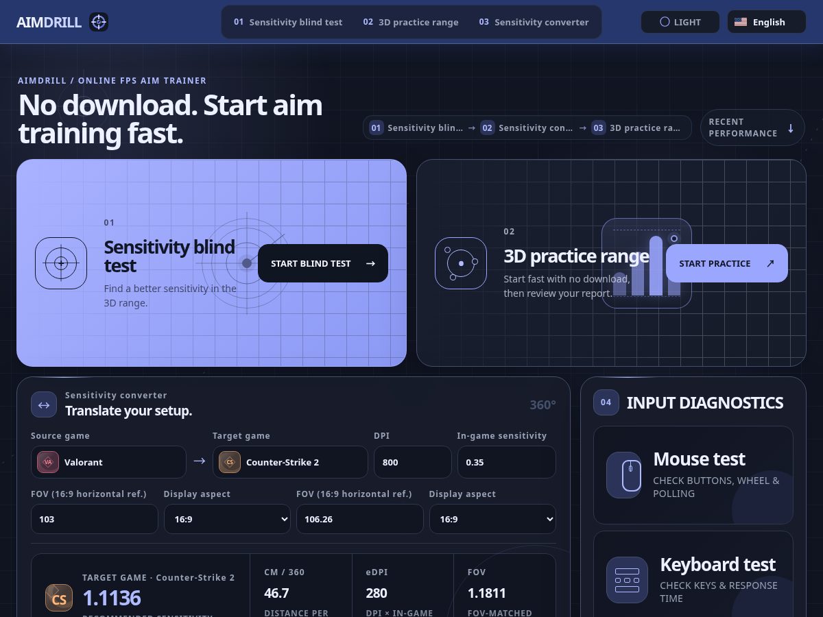 Landing-page snapshot of aimdrill.com