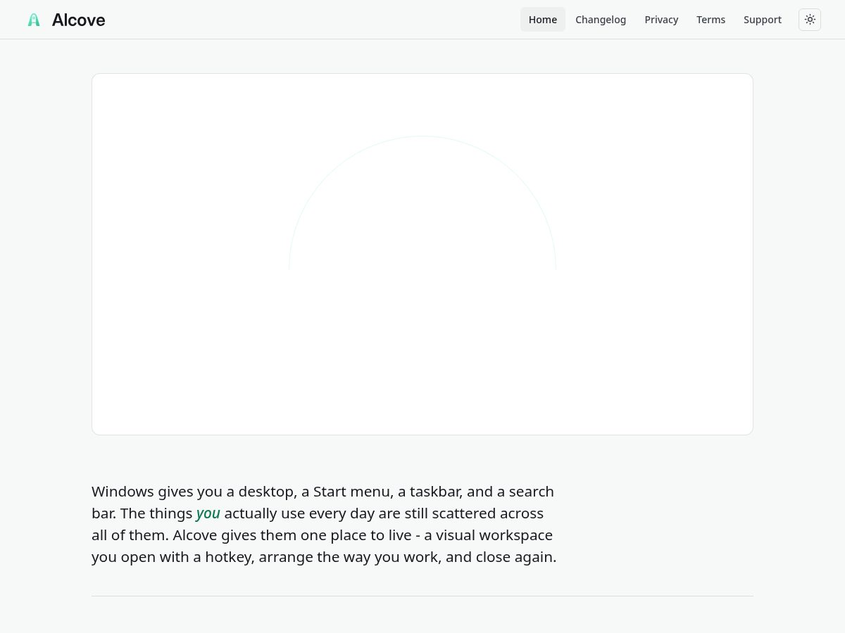 Landing-page snapshot of alcove-app.com
