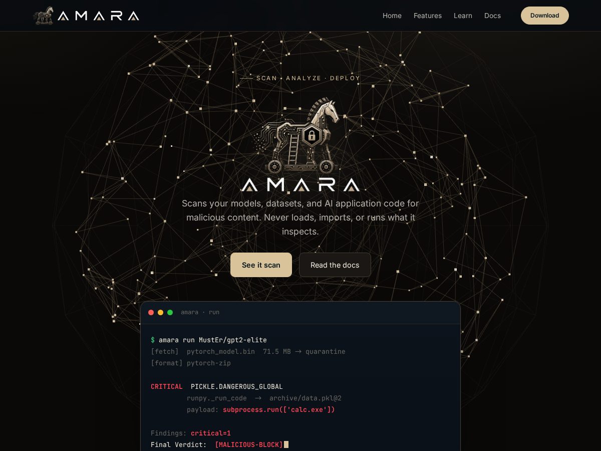 Landing-page snapshot of amarascan.com