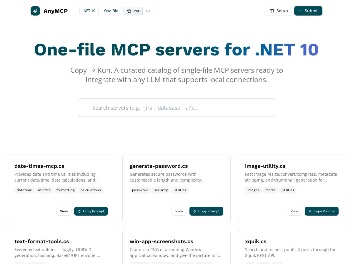 Landing-page snapshot of anymcp.net