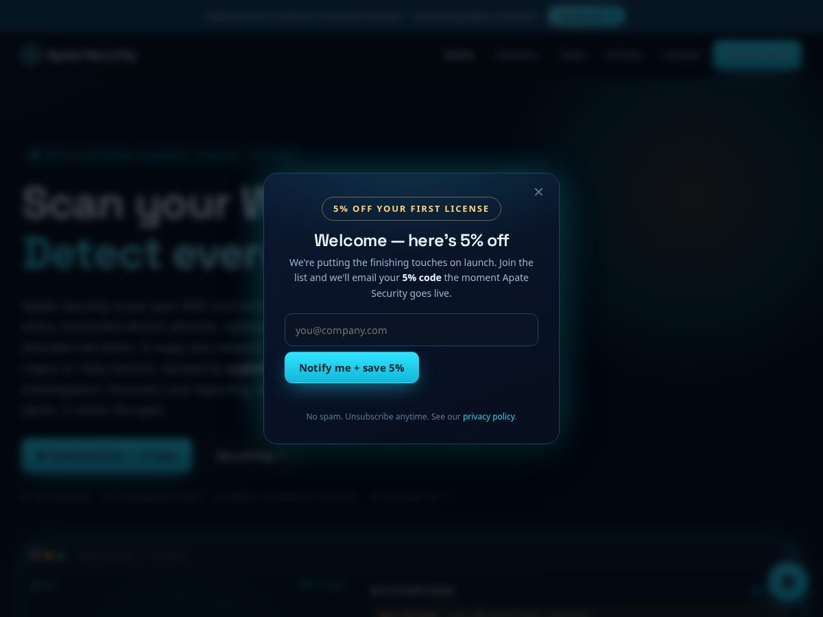 Landing-page snapshot of apatesecurity.com