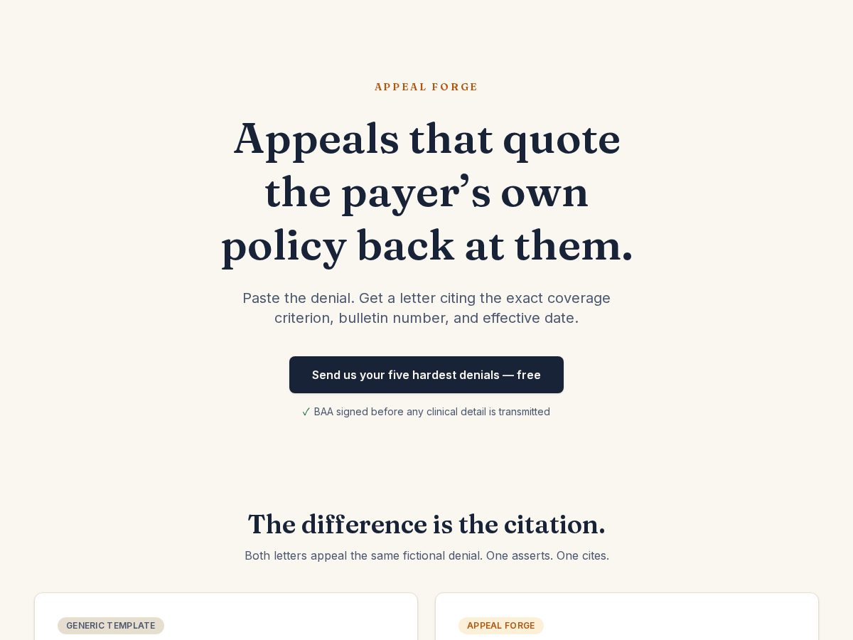 Landing-page snapshot of appeal-forge.com