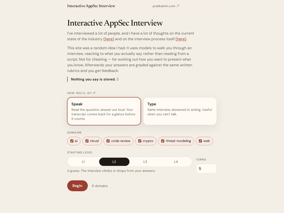 Landing-page snapshot of appsecinterview.com