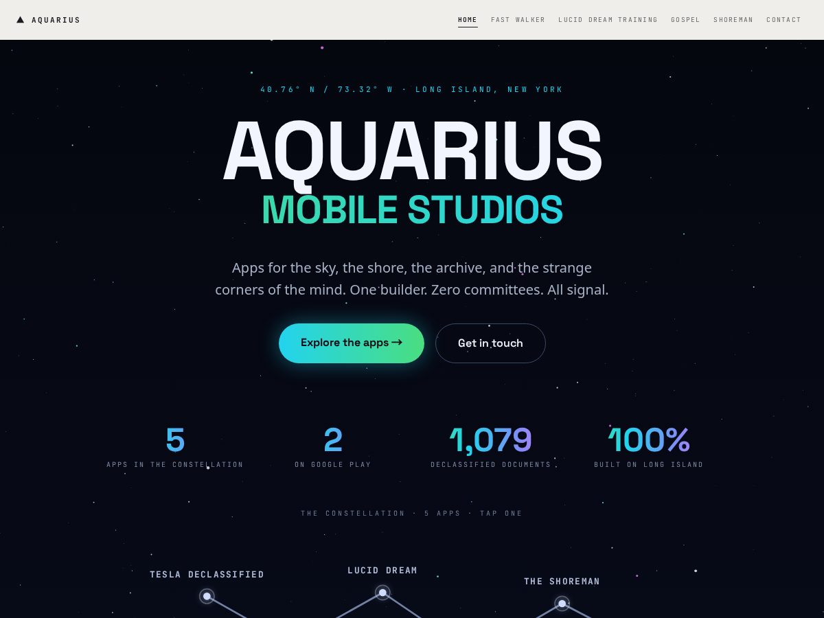 Landing-page snapshot of aquariusmobilestudios.com