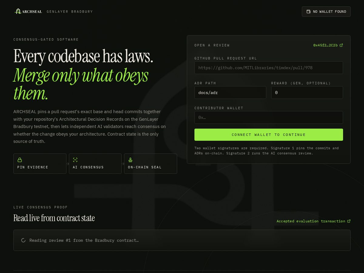 Landing-page snapshot of archseal.xyz