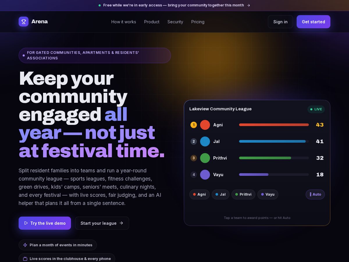 Landing-page snapshot of arena.place