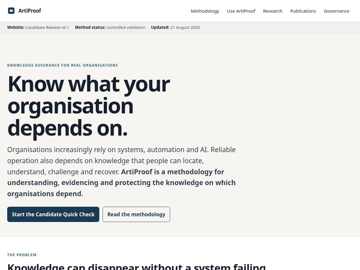 Landing-page snapshot of artiproof.org