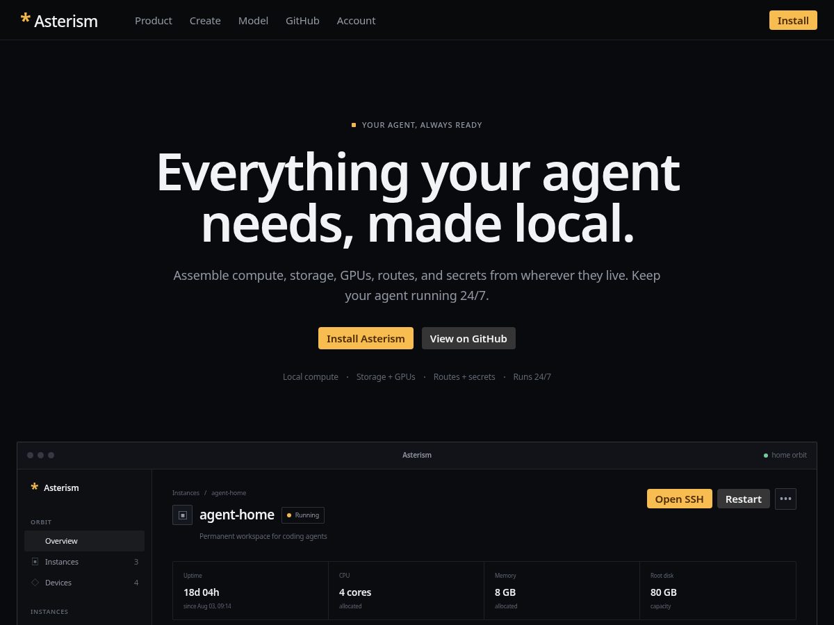 Landing-page snapshot of asterism.run
