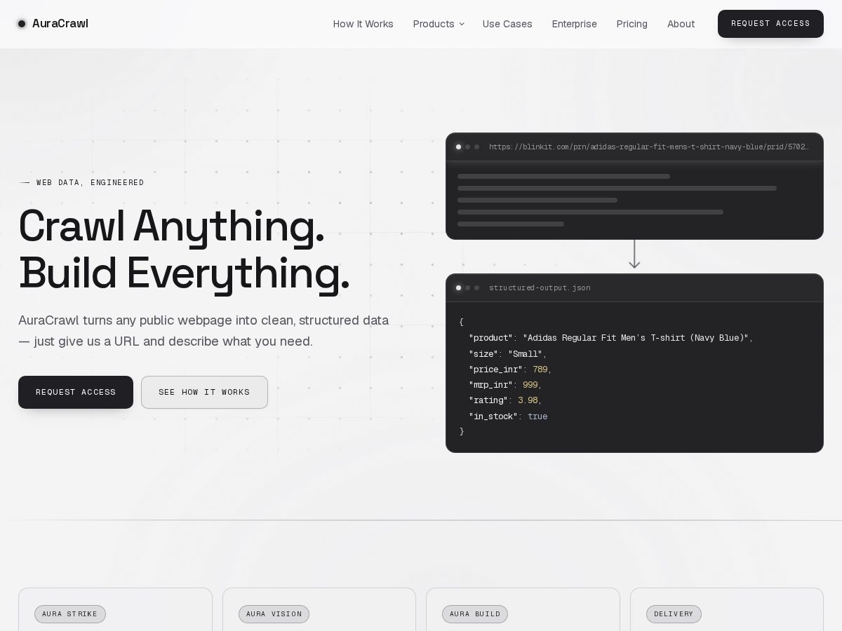 Landing-page snapshot of auracrawl.com