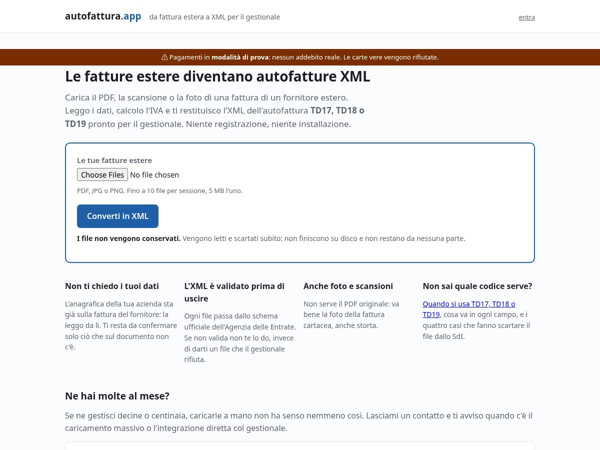 Landing-page snapshot of autofattura.app