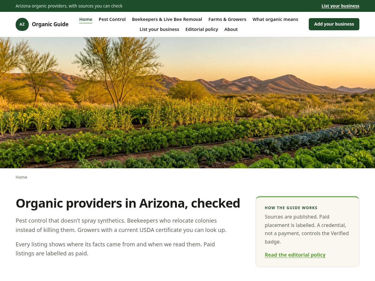 Landing-page snapshot of azorganicguide.com