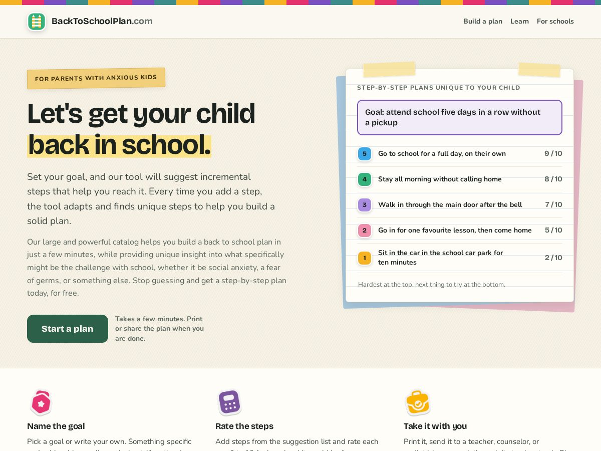 Landing-page snapshot of backtoschoolplan.com