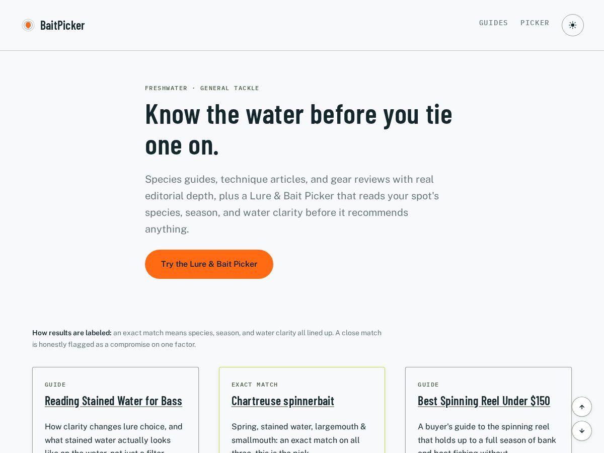 Landing-page snapshot of baitpicker.com