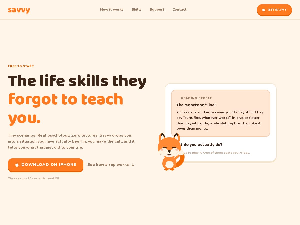 Landing-page snapshot of becomesavvy.app