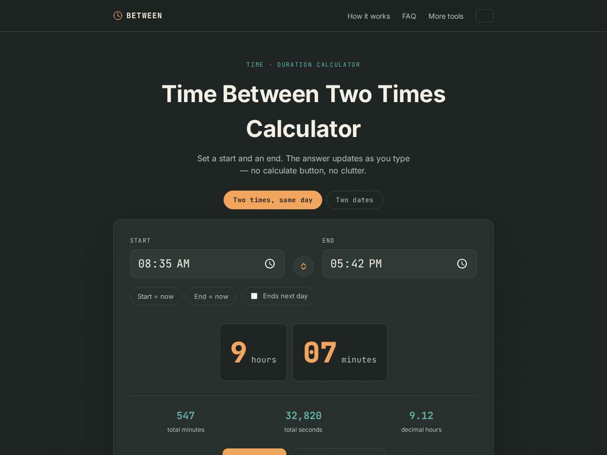 Landing-page snapshot of betweentime.net