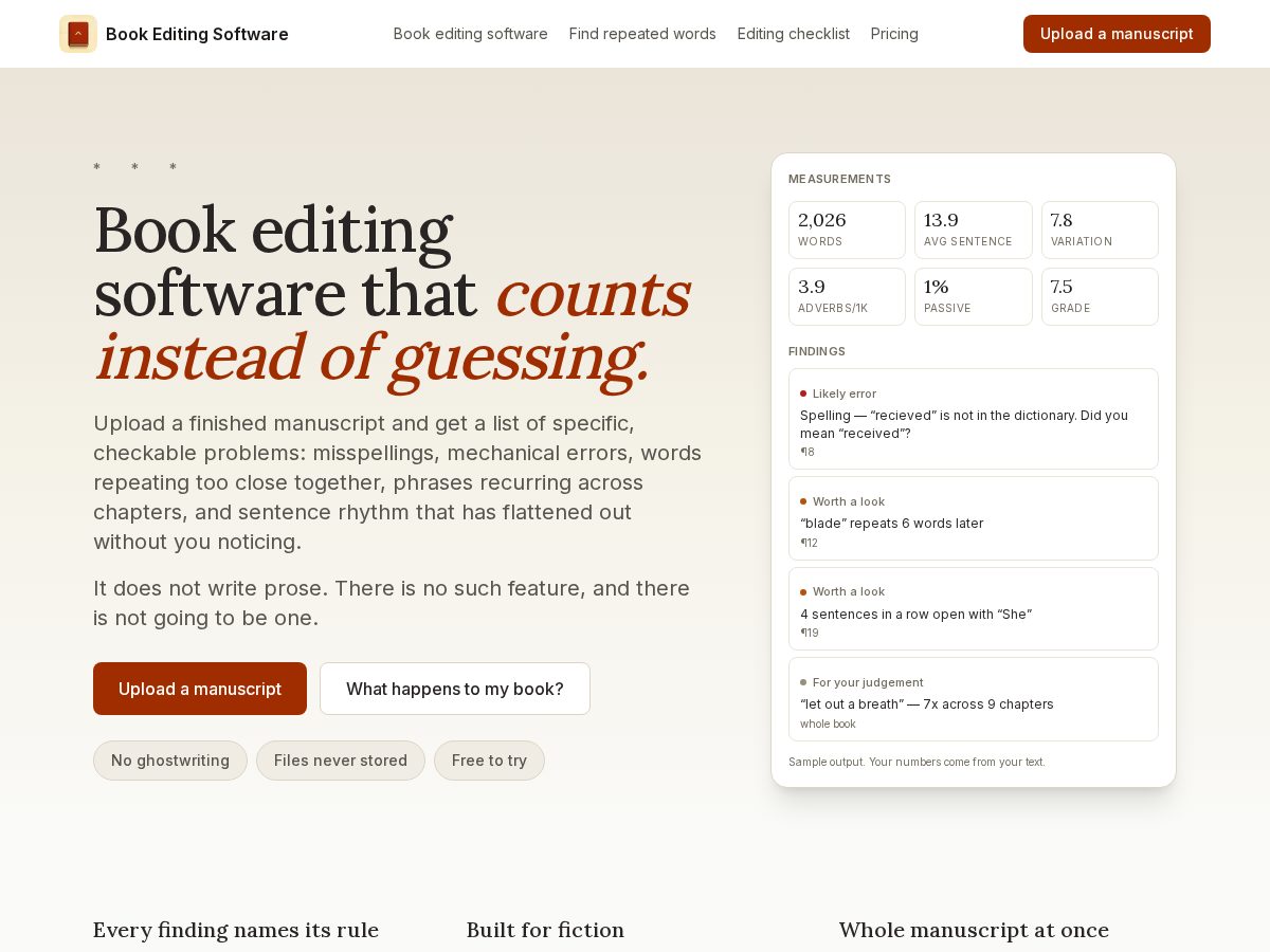 Landing-page snapshot of bookeditingsoftware.com