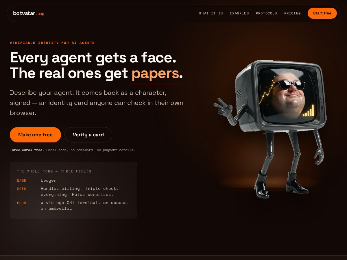 Landing-page snapshot of botvatar.app