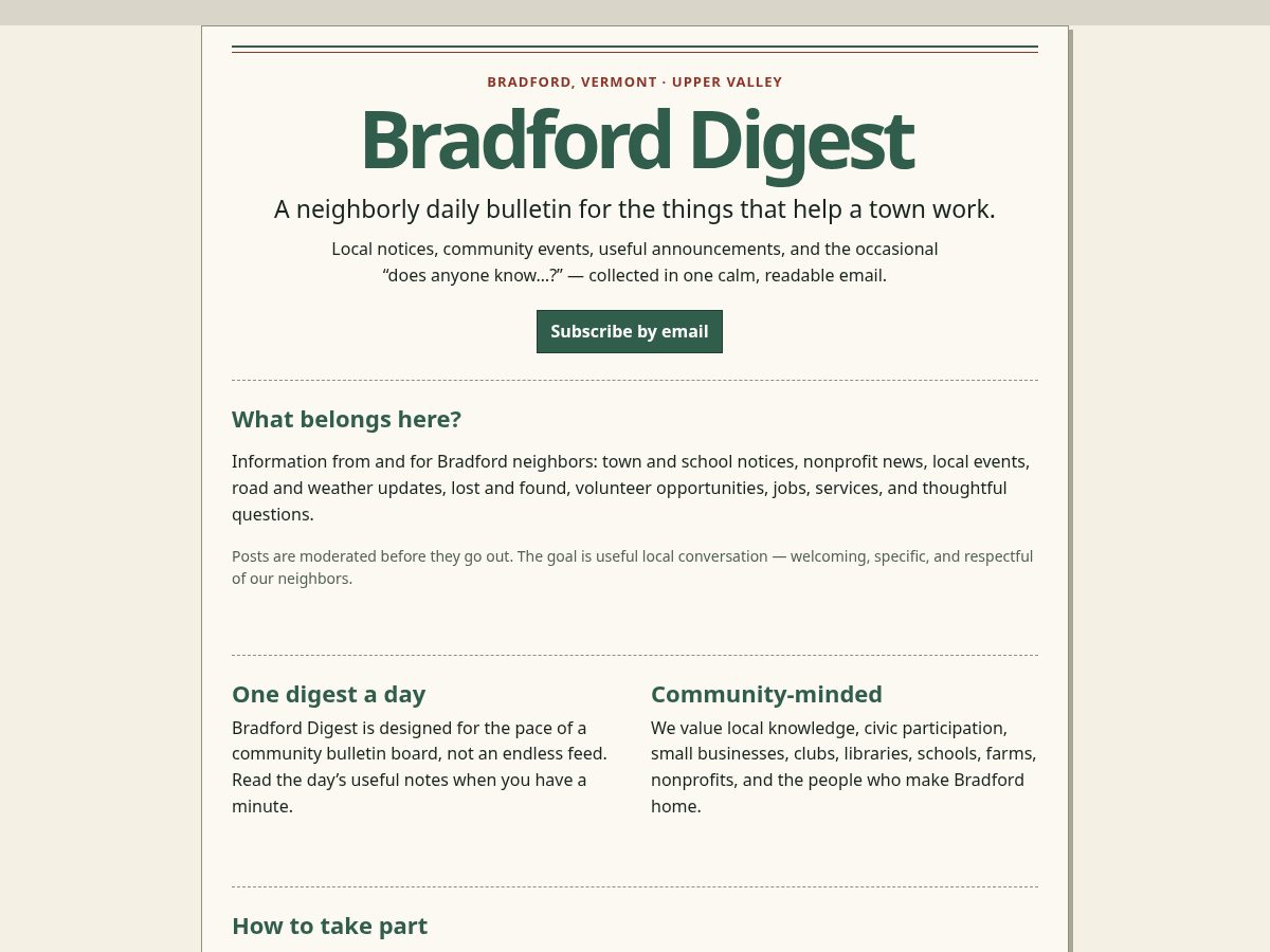Landing-page snapshot of bradforddigest.org