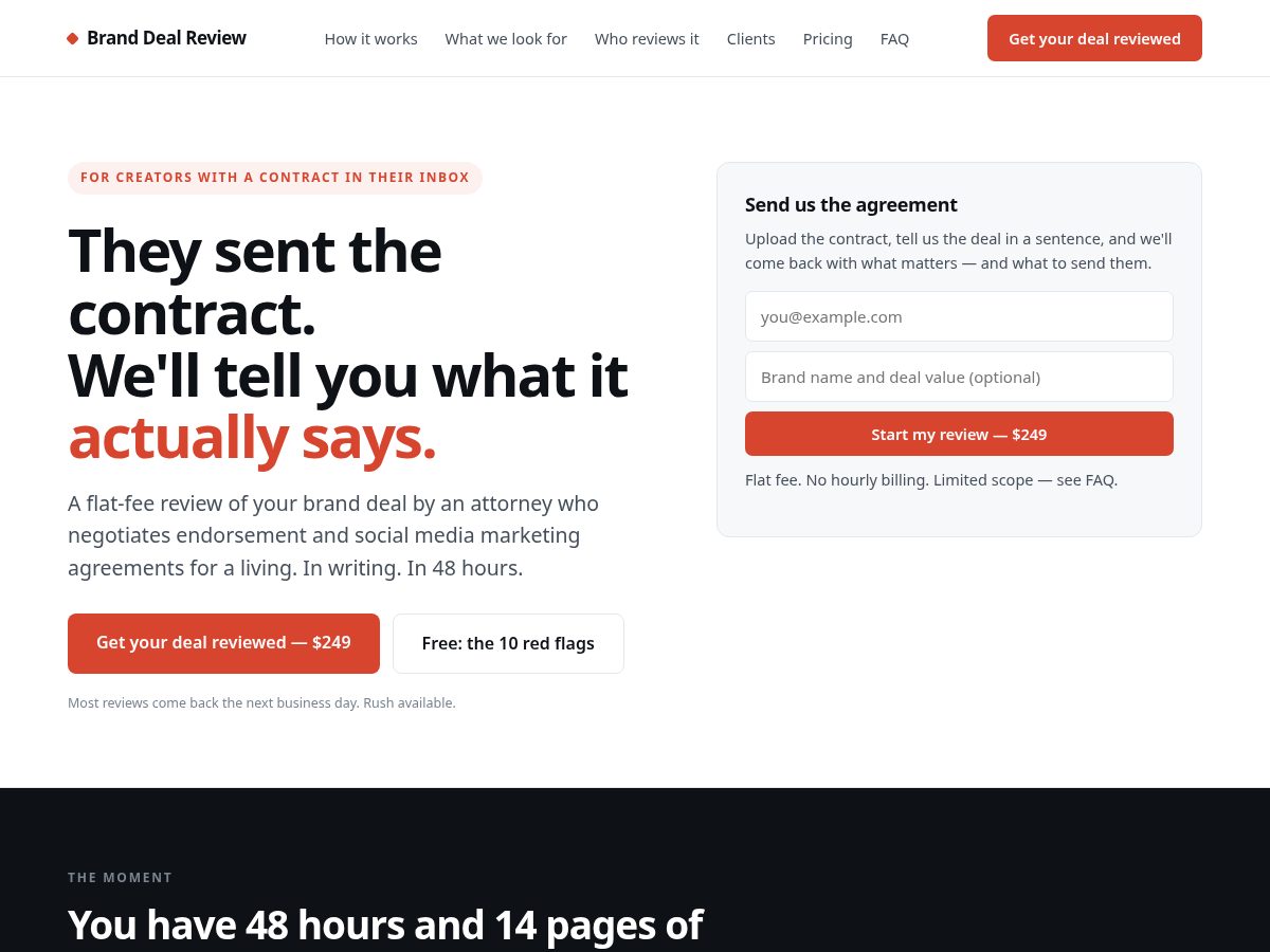 Landing-page snapshot of branddealreview.com