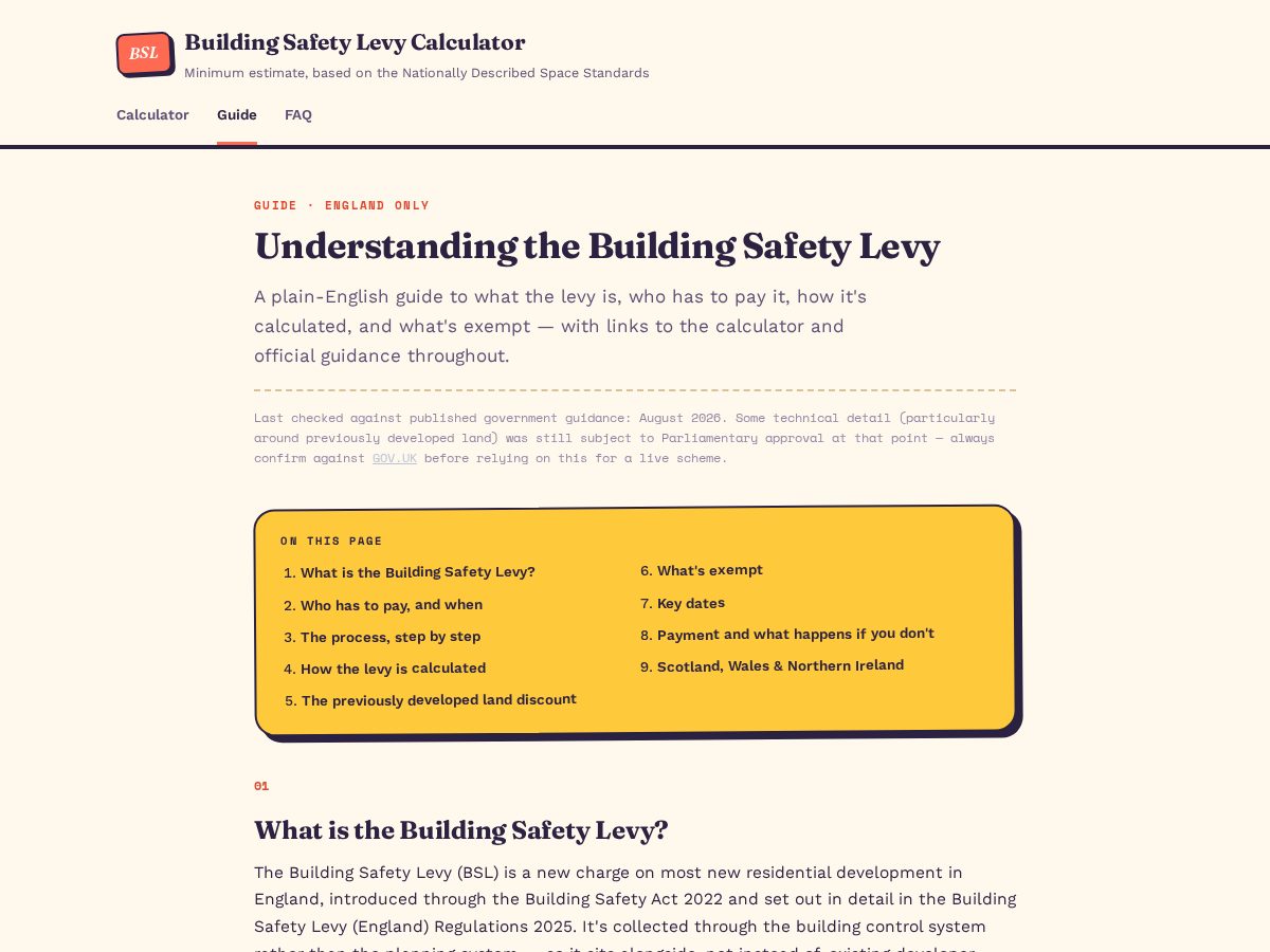 Landing-page snapshot of buildingsafetylevy.com