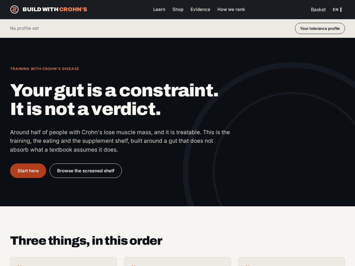 Landing-page snapshot of buildwithcrohn.com