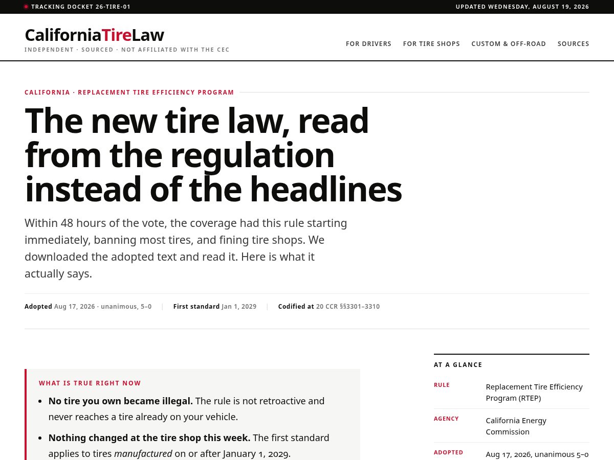 Landing-page snapshot of californiatirelaw.com