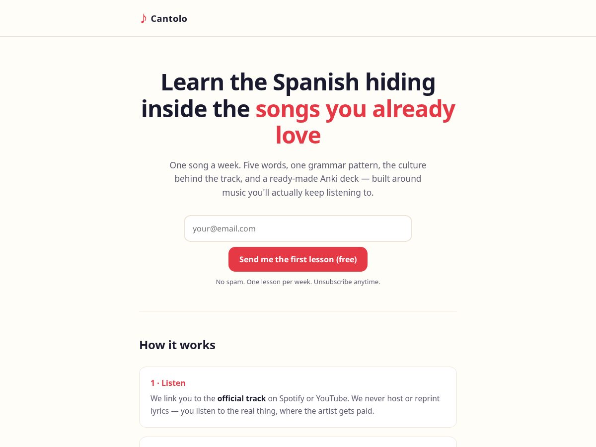 Landing-page snapshot of cantolo.com