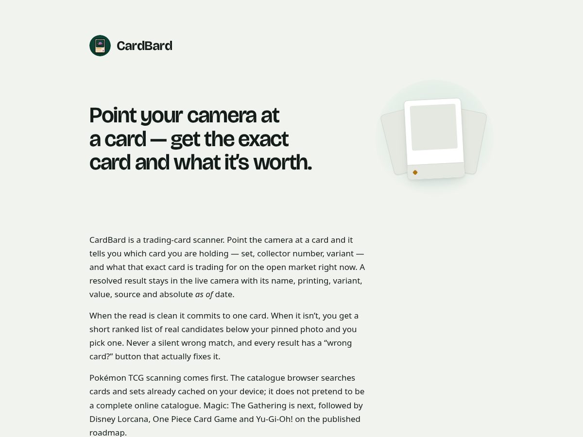 Landing-page snapshot of cardbard.app