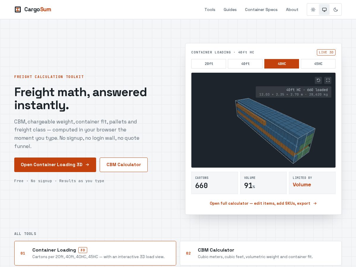 Landing-page snapshot of cargosum.com