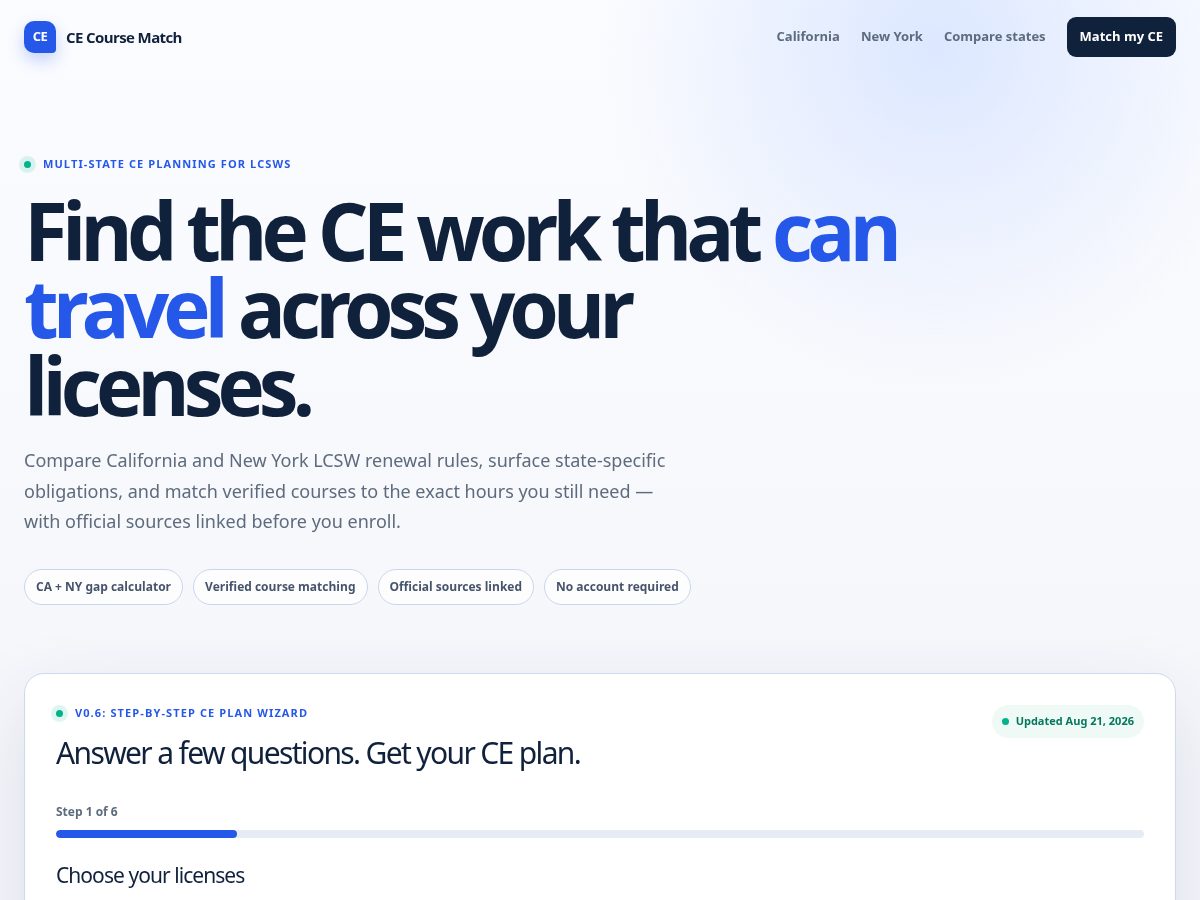 Landing-page snapshot of cecoursematch.org