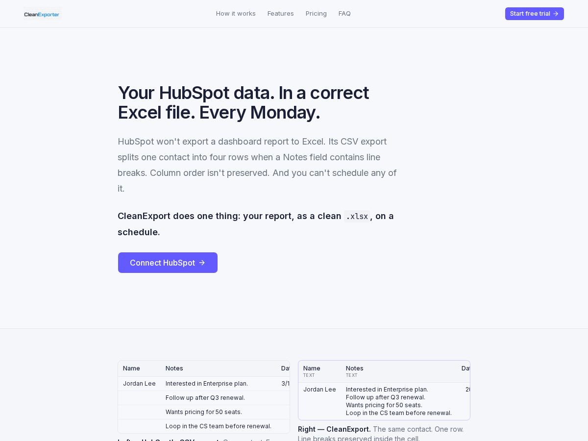 Landing-page snapshot of cleanexporter.com