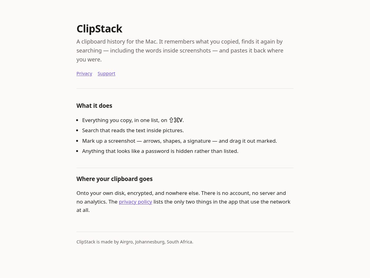 Landing-page snapshot of clipstackapp.com