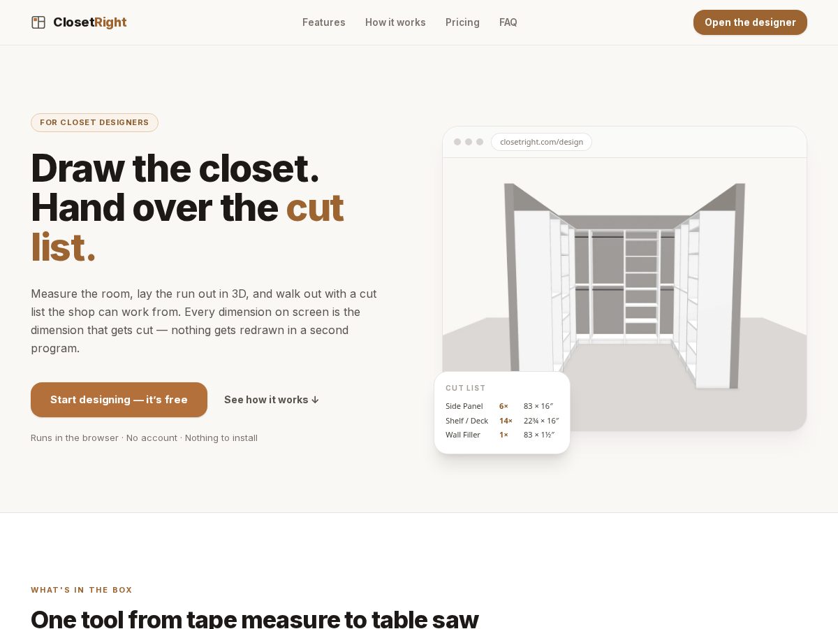 Landing-page snapshot of closetright.com