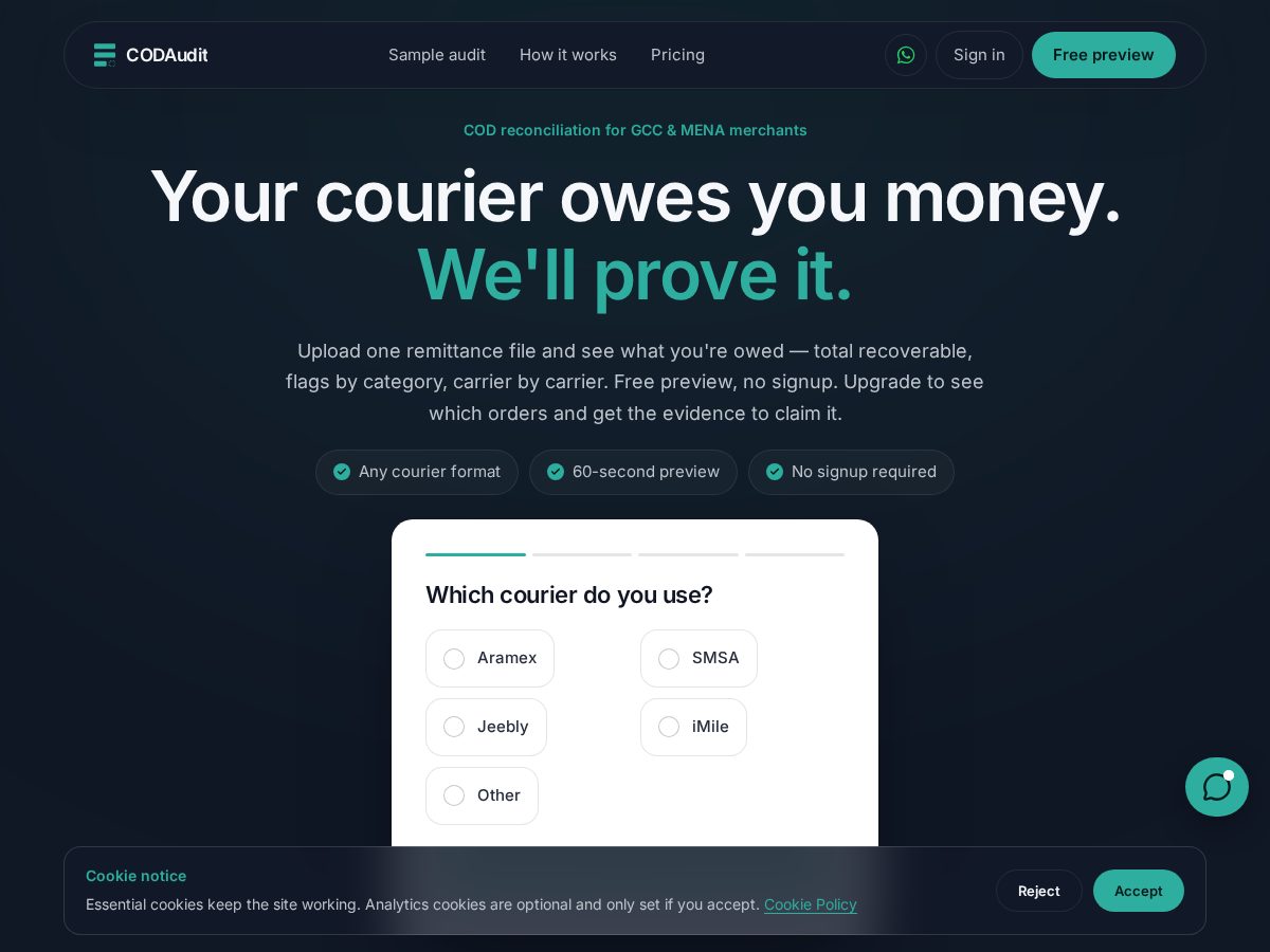Landing-page snapshot of codaudit.com