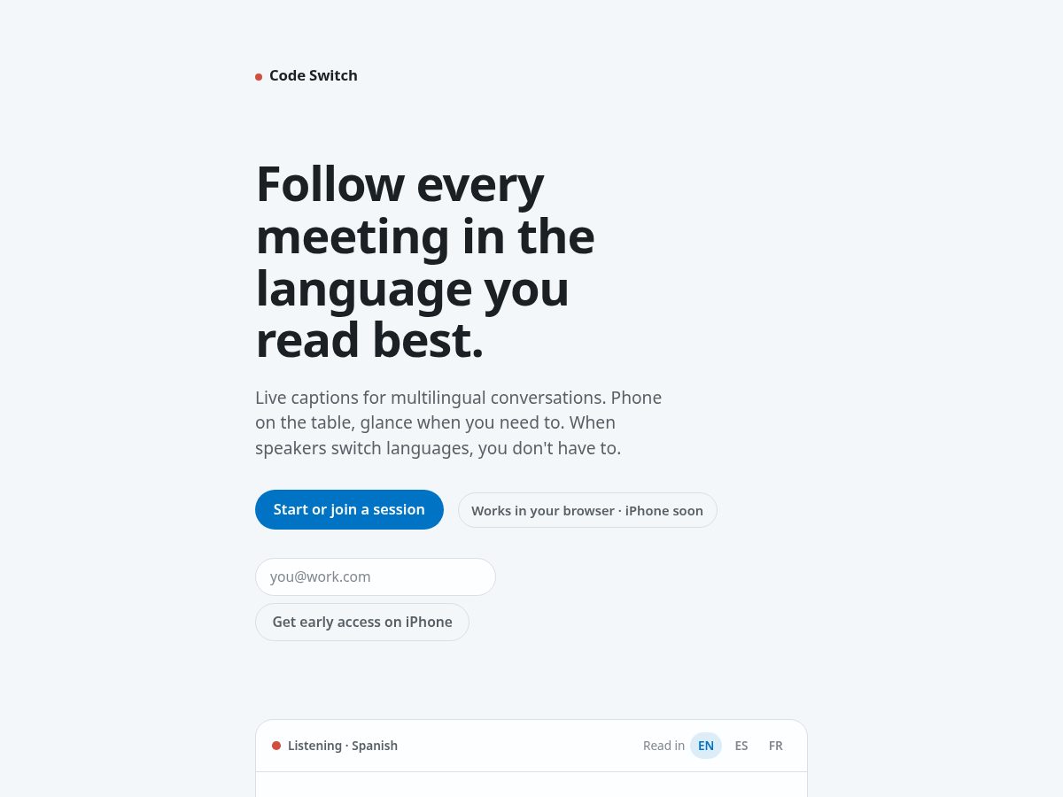 Landing-page snapshot of codeswitch.app