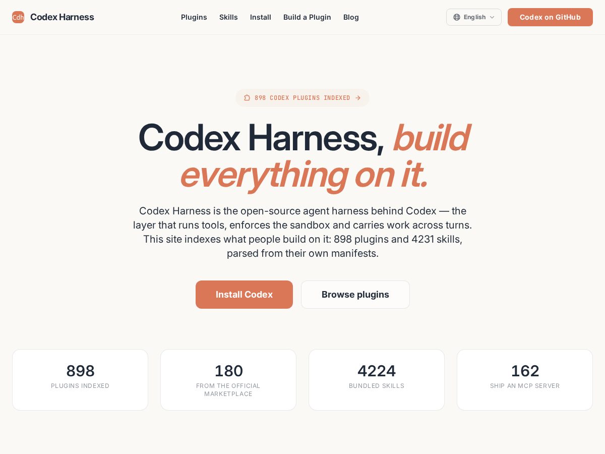 Landing-page snapshot of codex-harness.com