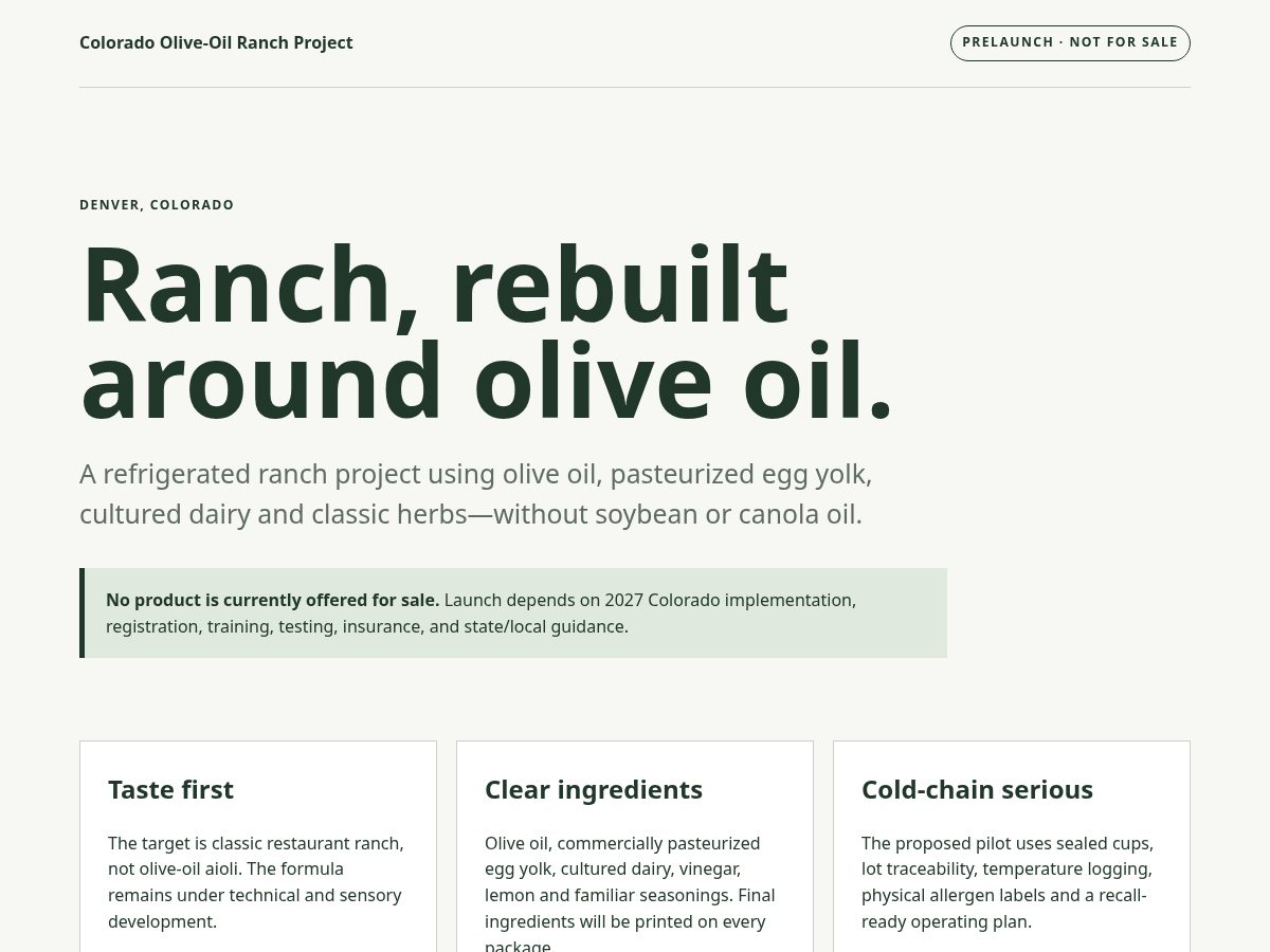 Landing-page snapshot of coloradooliveoilranch.com