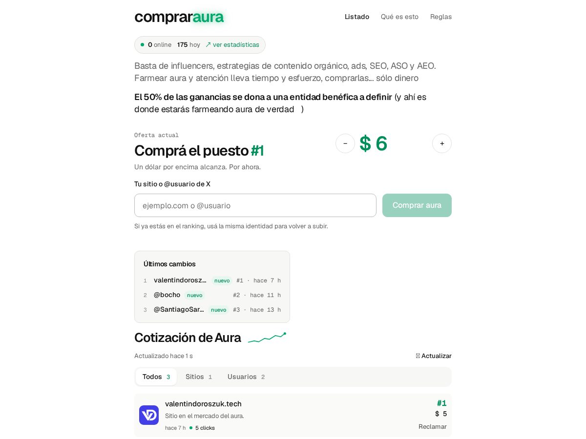 Landing-page snapshot of compraraura.online