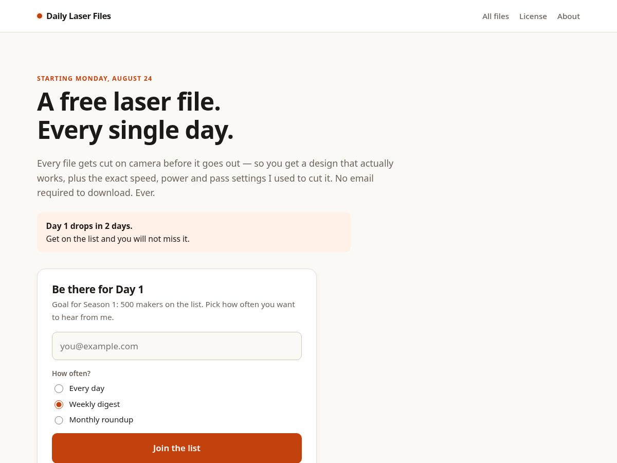Landing-page snapshot of dailylaserfiles.com